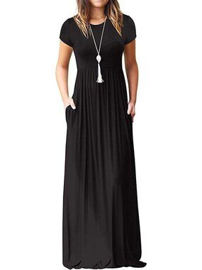 Maxi Dress for Women Short Sleeve Casual Summer Loose Plain Comfy Long Dresses w